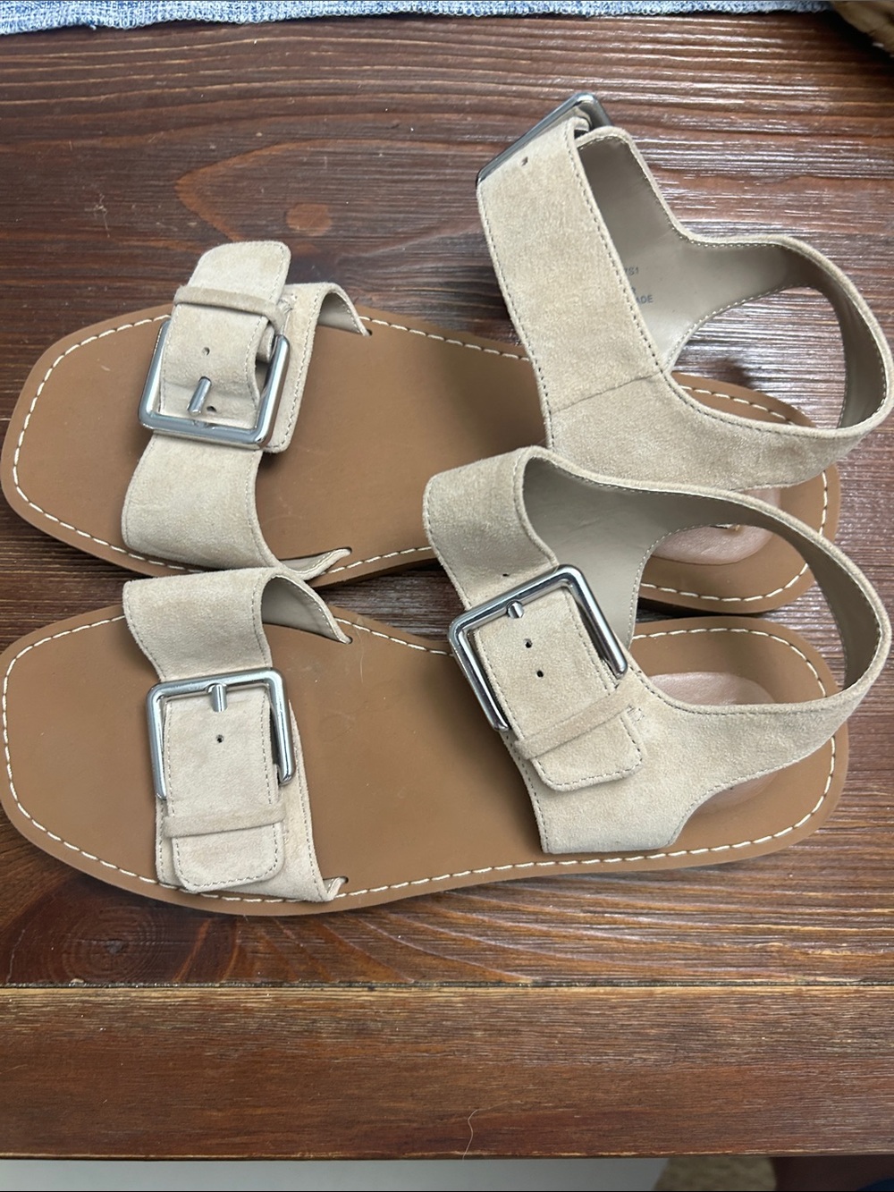 Steve Madden Beige Suede Buckle Strap Women's Sandals